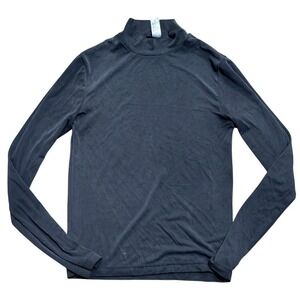 American Apparel Black Long Sleeve Tee S Small Top Shirt Mock Neck USA Made